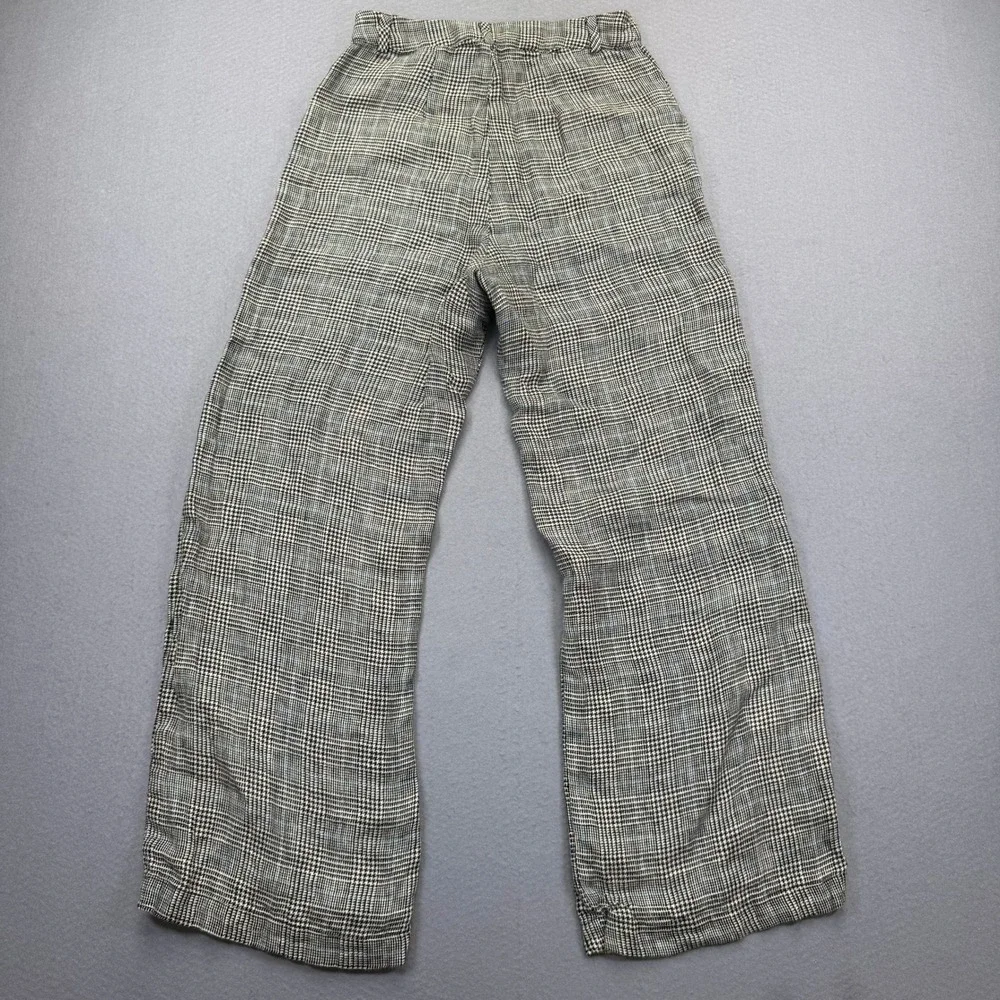 Reformation 100% Linen Wide Leg Plaid Pants‎ Black White Blue Size 2 High Rise